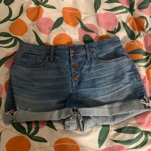 madewell high rise button fly jean shorts